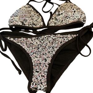 Dippin Daisy’s Black & Silver Sequin Bikini Sz.L New